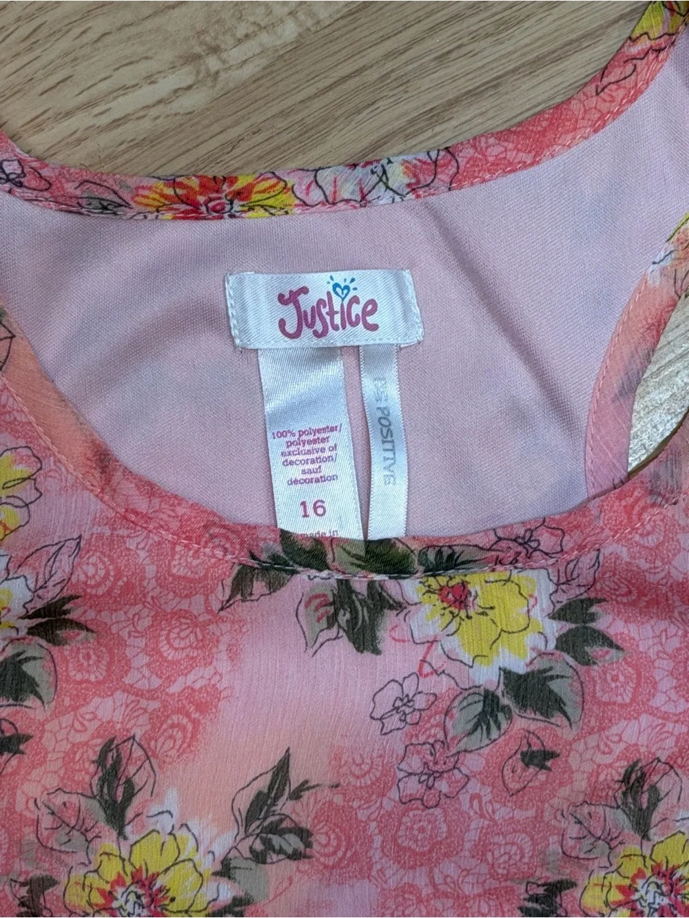 Justice Girls 16 Coral Pink Floral Lace Trim Sleeveless High Low Blouse Top